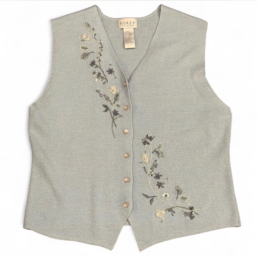 Koret Gray Floral Embroidered Vest